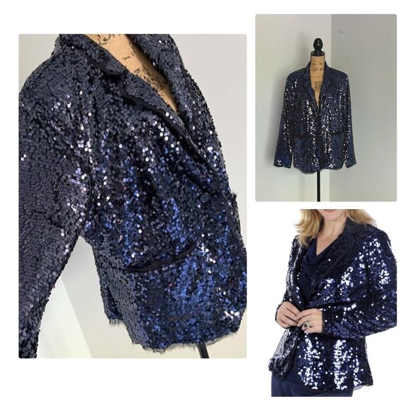 Joan Rivers Touch of Sparkle Sequin Blazer Midnight Blue Sz 1X - Picture 1 of 14